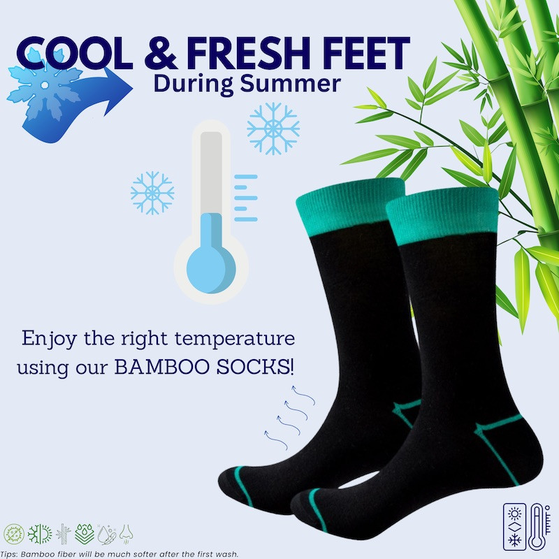 Unisex EU 38-46 Anti-Odor Black Socks Colorful Cuffs Premium Bamboo Crew Socks Super Soft 6 Pairs
